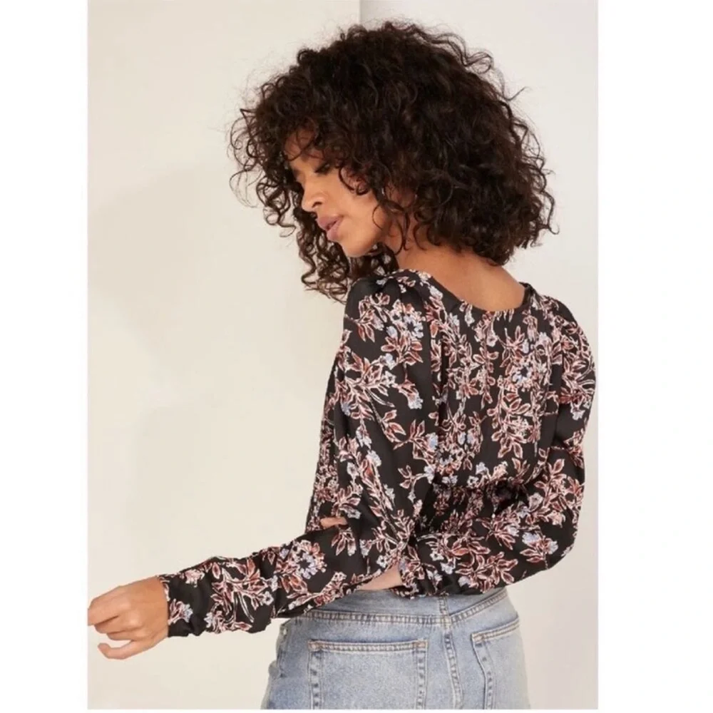 Free People Santiago Floral Crop Top Puff Sleeve Smocked Size Small